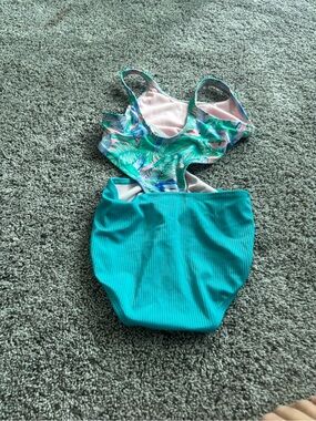 art class Teal Tropical Print Kids Swim Two-Piece